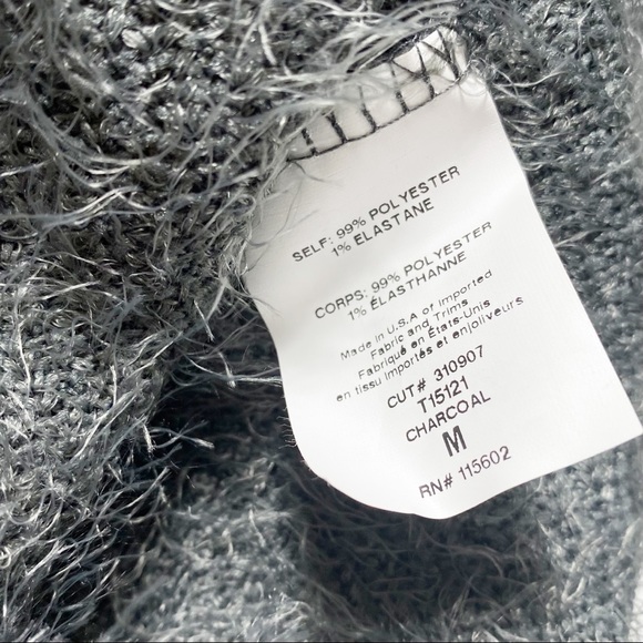 Lush Shaggy Sweater Gray Twist Butterfly Back Deep V-Neck NWT - Picture 7 of 12